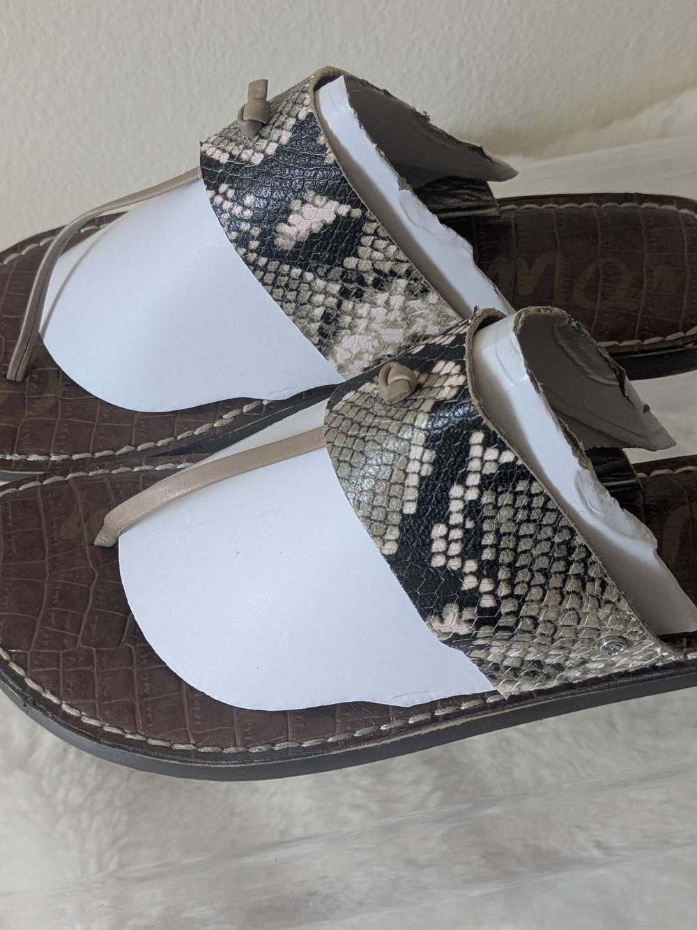 Sam Edelman Gigi Thong Sandals Snake Print Leather Brown Flat Size 9 - Picture 5 of 14